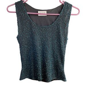 SEAN COLLECTION Vintage Blue Beaded Boatneck Top Tank Top Sz Small Elegant